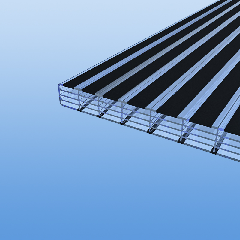 Stegplatten aus Polycarbonat farblos mit Dekorstreifen in Anthrazit