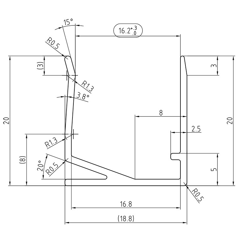 Zeichnung - U - Profil 16 mm mit Tropfkante