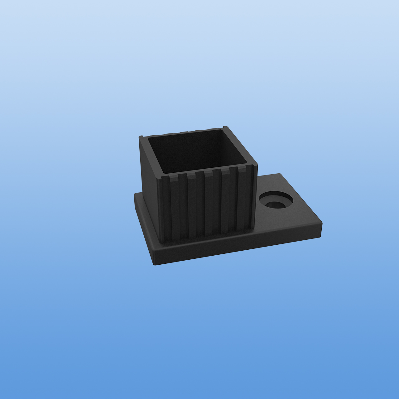 Flansch mit Zapfen für 30 x 30 x 2 mm Vierkantrohr | 1 Schraublasche | Schwarz