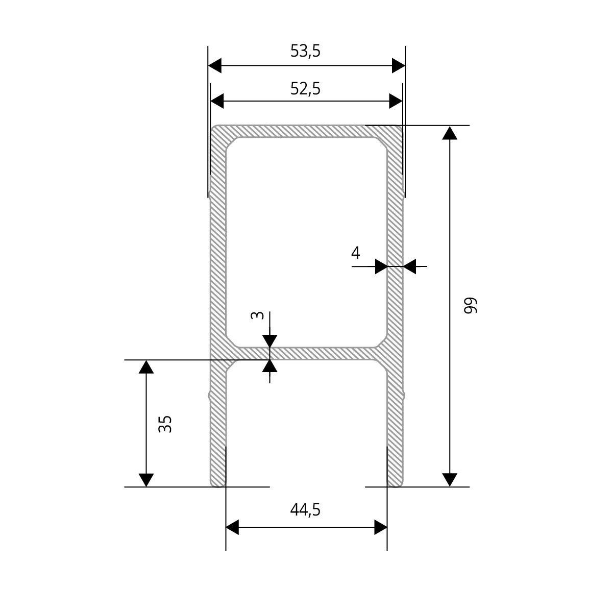 Verstärkungsprofil für Aluminiumsparren - Zeichnung