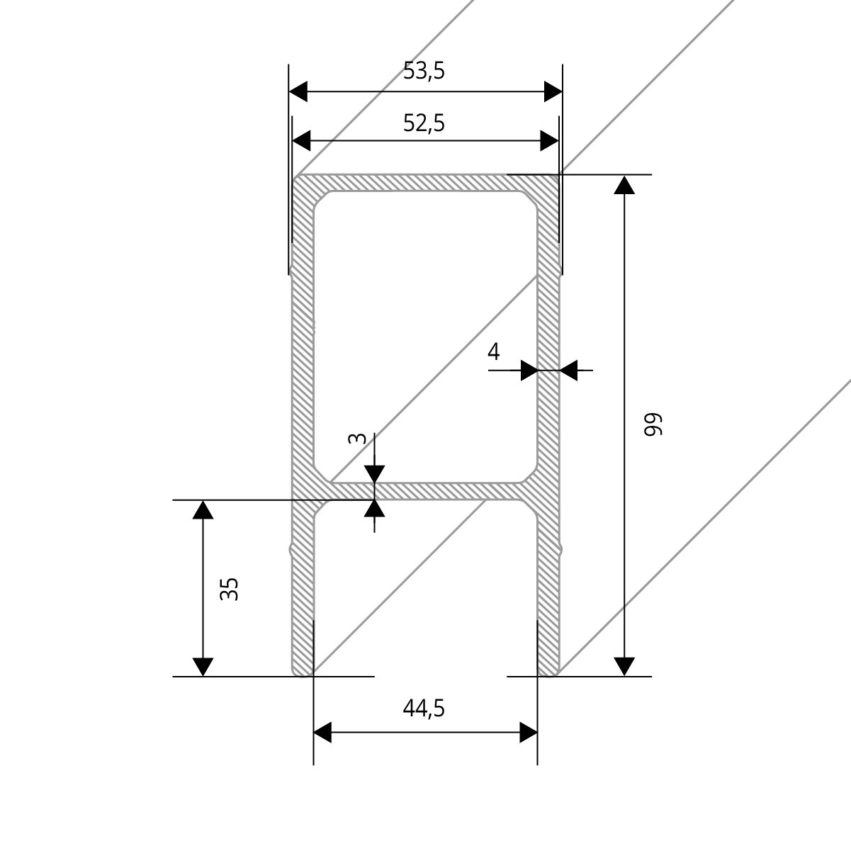 Verstärkungsprofil für Aluminiumsparren - Zeichnung