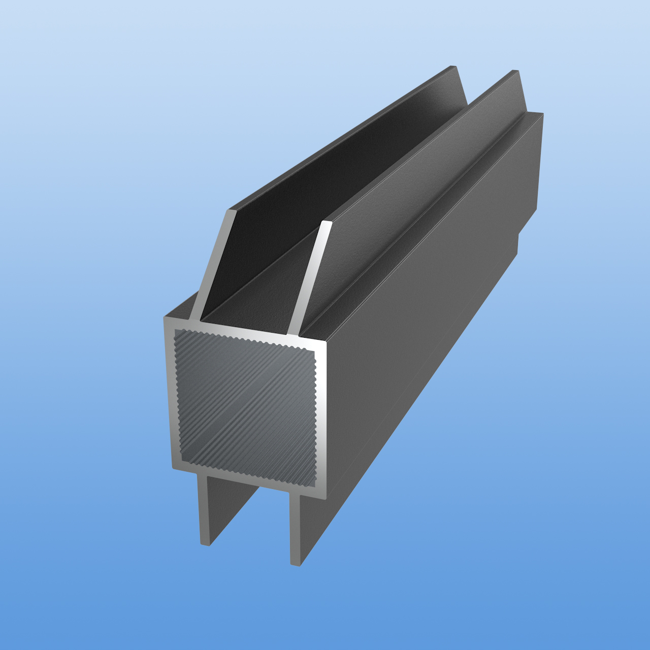 Vierkantrohr für Steckverbinder mit Doppelstegen | Ausführung 16mm H-Profil | Anthrazit - DB 703 | 30 x 30 x 2 mm | Beidseitige Gehrung im 45-Grad-Winkel auf einer Seite