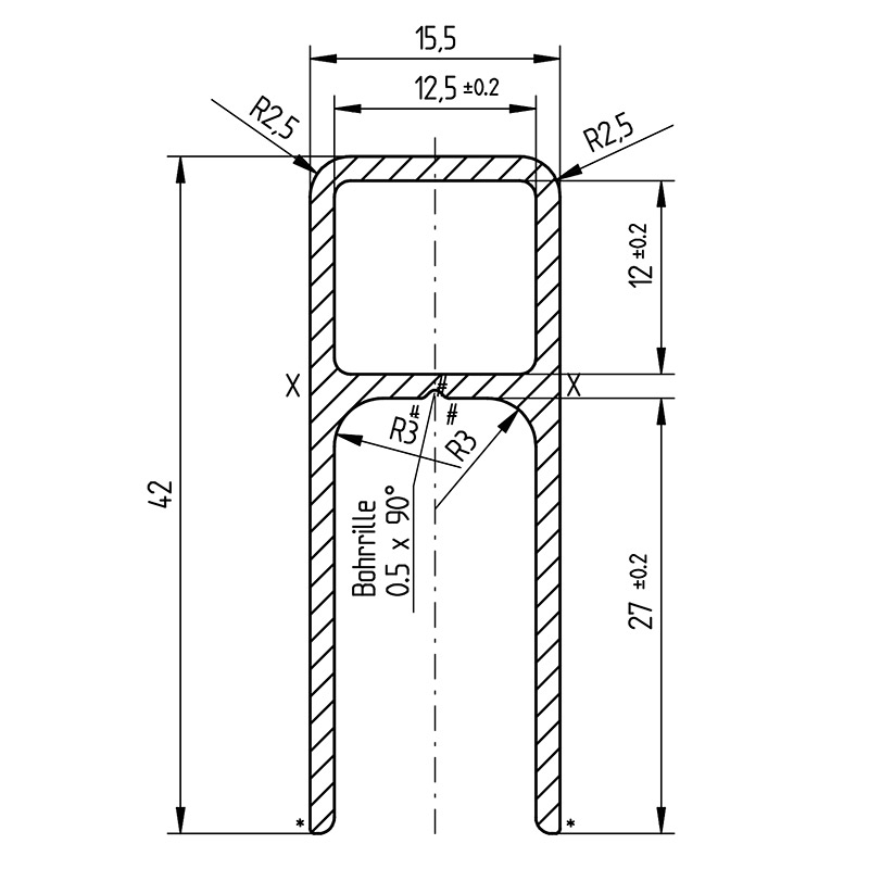 Zeichnung - Rahmenprofil graualuminium mit Dichtung für 8 mm Platten