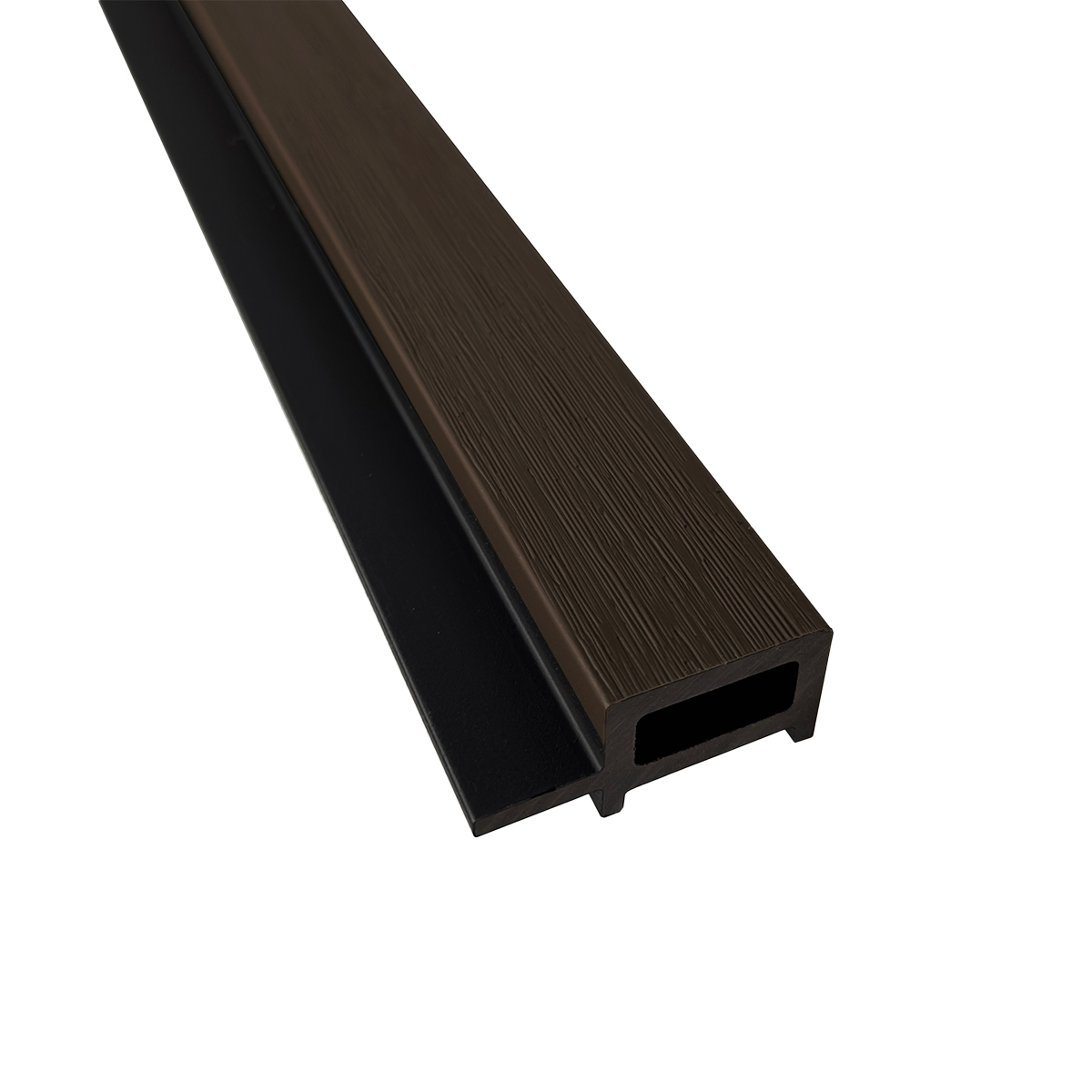 Endleiste für Akustikpaneele Outdoor aus WPC | Holzdekor in Dunkelbraun | 2350 x 57 x 26 mm
