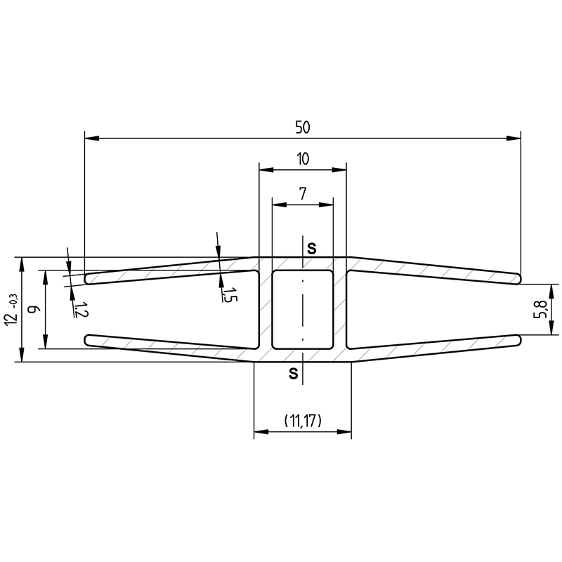 Zeichnung H-Profil für 6 mm Platten