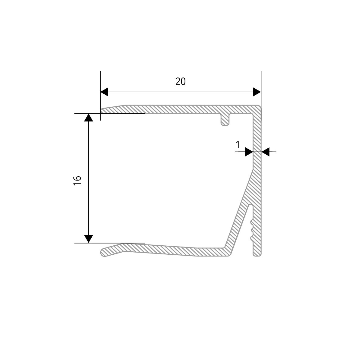 Universal U-Profile 16 mm "Premium" - Zeichnung