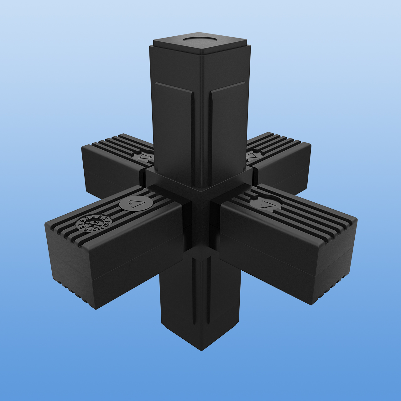Steckverbinder für 30 x 30 x 2 mm Vierkantrohr | Kreuzverbinder mit zwei Abgängen | Schwarz