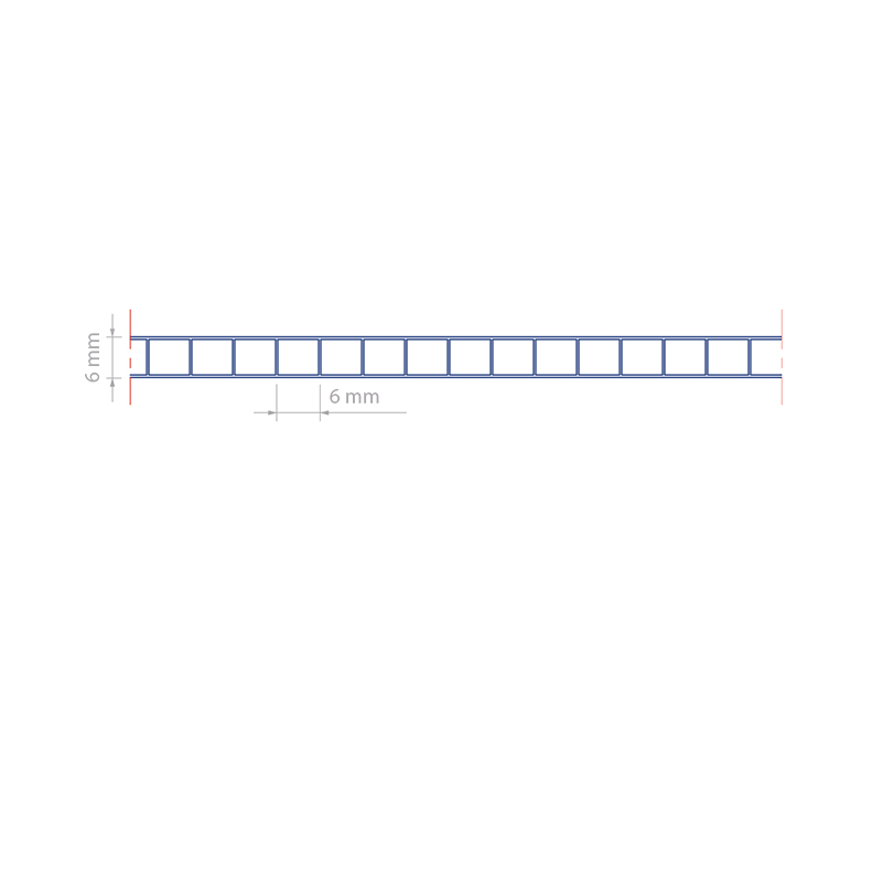 Querschnitt - Stegplatten aus Polycarbonat klar 6 mm