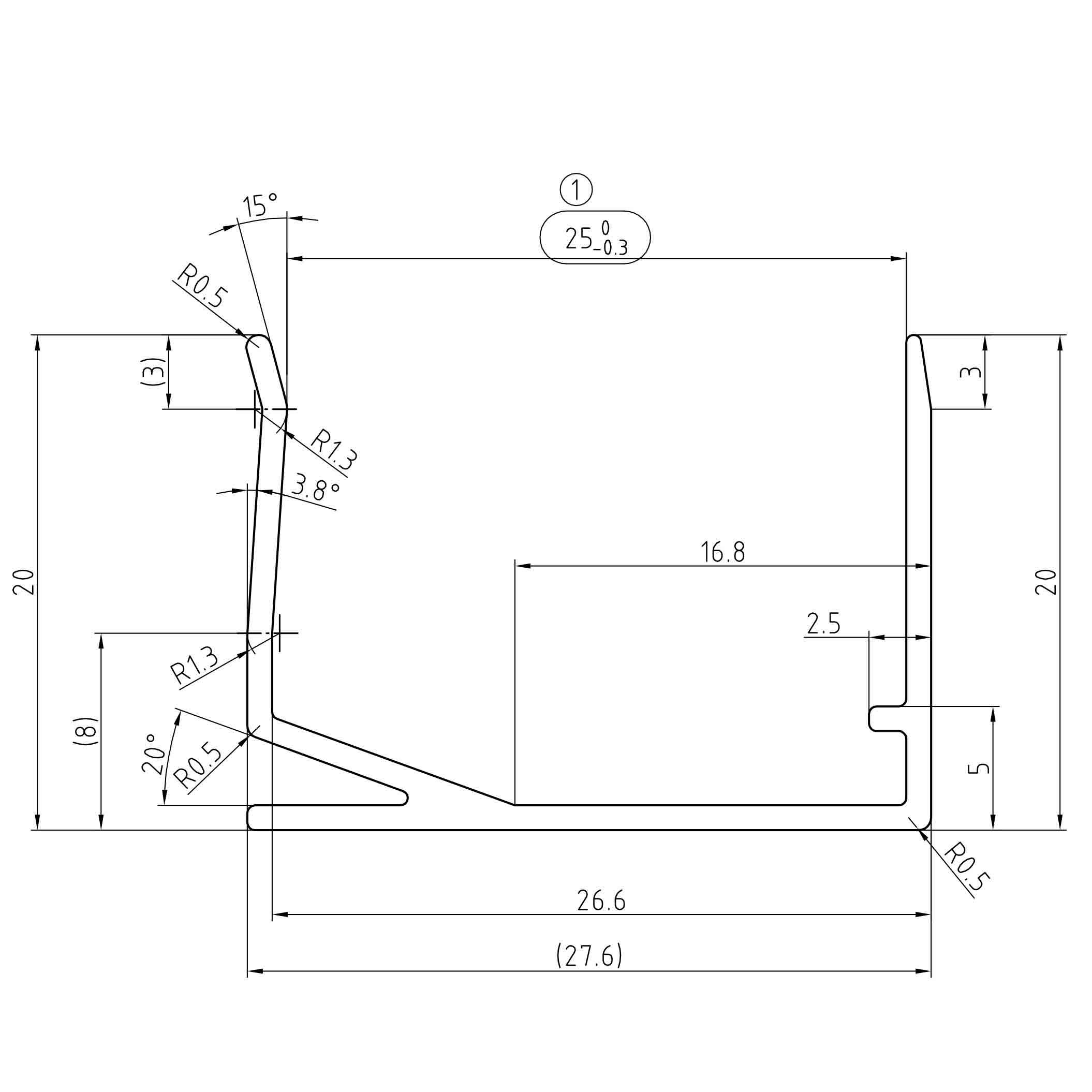 U - Profil 25 mm mit Tropfkante