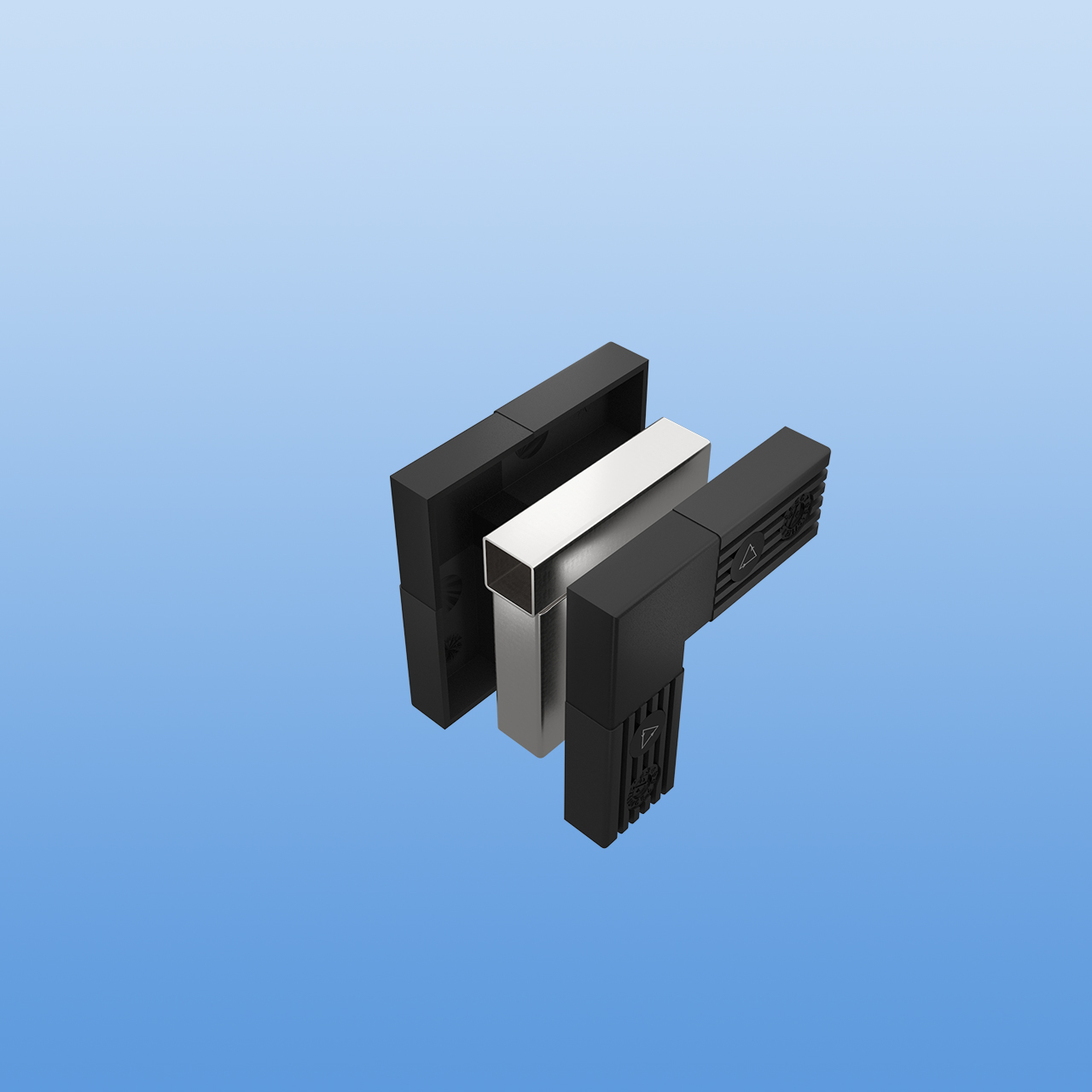 Steckverbinder für 30 x 30 x 2 mm Vierkantrohr | rechter Winkel ohne Kopf | Schwarz