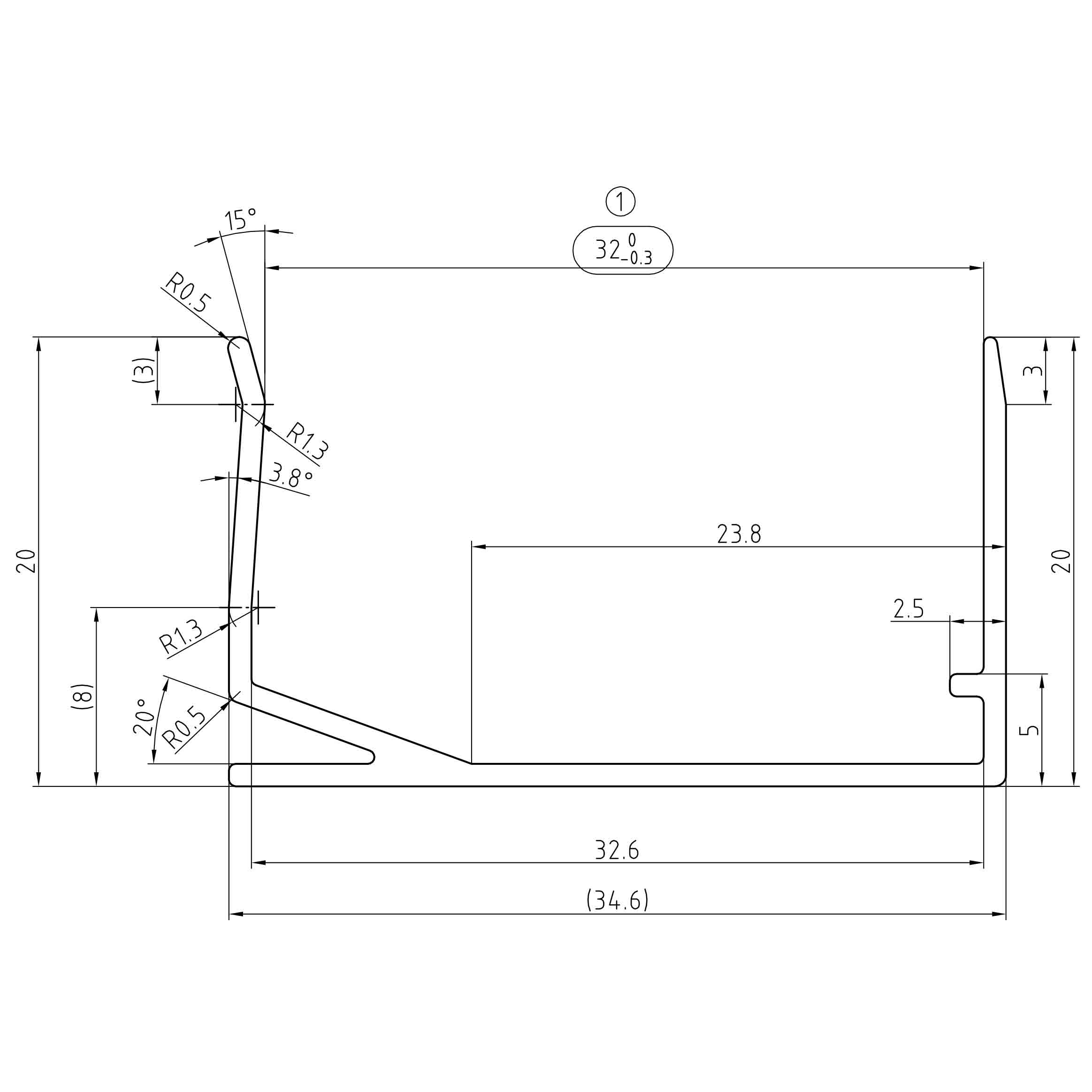 U - Profil 32 mm mit Tropfkante