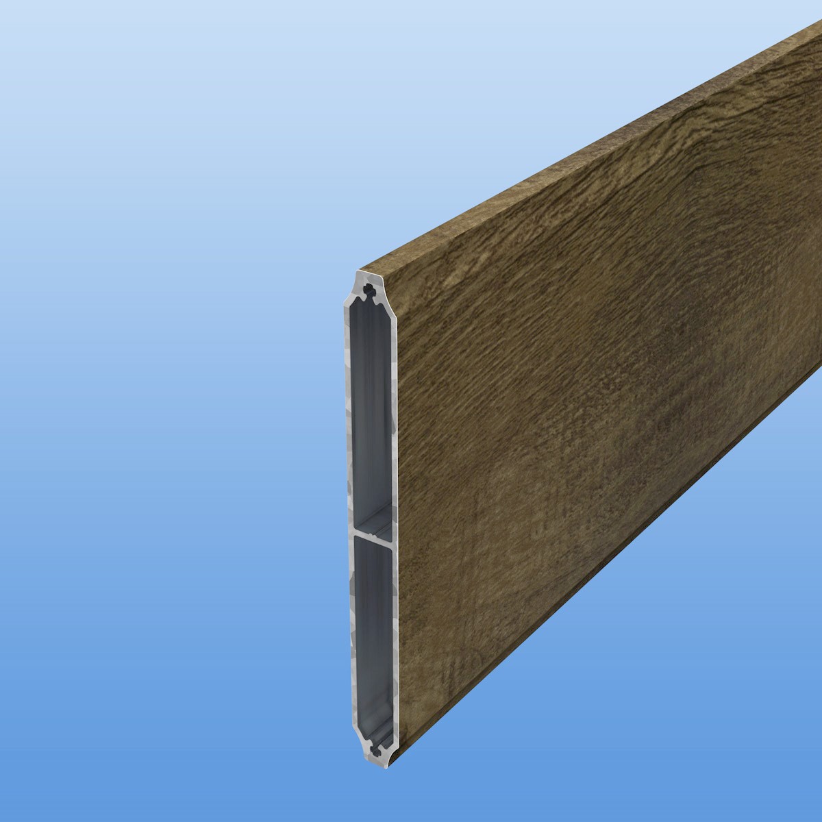 Balkonbretter aus Aluminium 150 mm breit in Holzoptik "Treibholz" - konkav