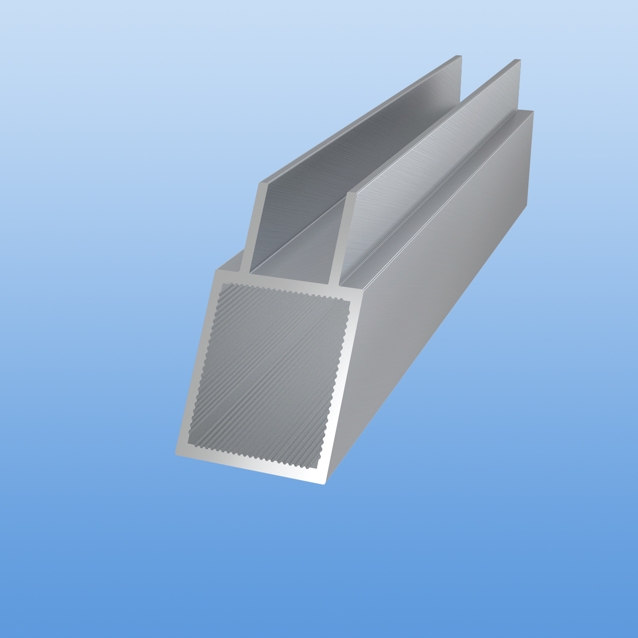 Vierkantrohr für Steckverbinder mit Doppelstegen | Ausführung 16mm U-Profil | pressblank | 30 x 30 x 2 mm | Einseitige Gehrung im 45-Grad-Winkel
