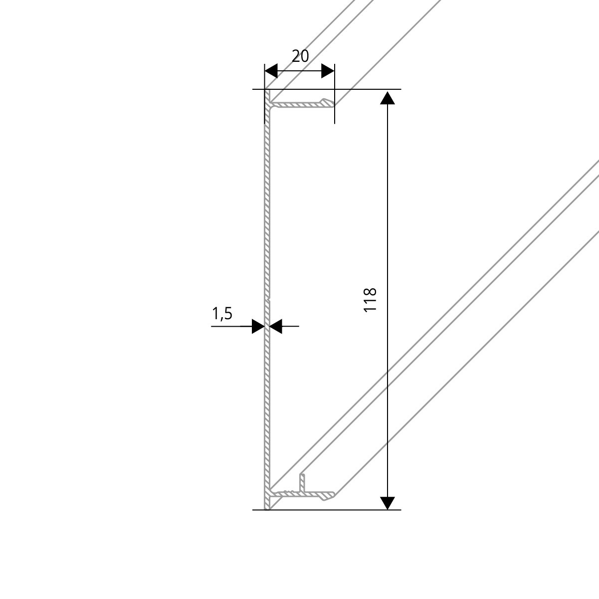 Clip-Profil für Aluminium Terrassendächer - Zeichnungen