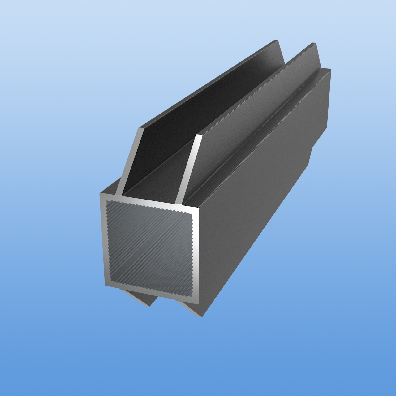 Vierkantrohr für Steckverbinder mit Doppelstegen | Ausführung 16mm H-Profil | Anthrazit - DB 703 | 30 x 30 x 2 mm | Beidseitige Gehrung im 45-Grad-Winkel auf beiden Seite